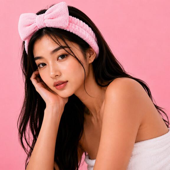 Resized Media/ATSKATL2000013 ATTAIN SKINCARE BOW SPA HEADBAND PINK FULL LIFESTYLE